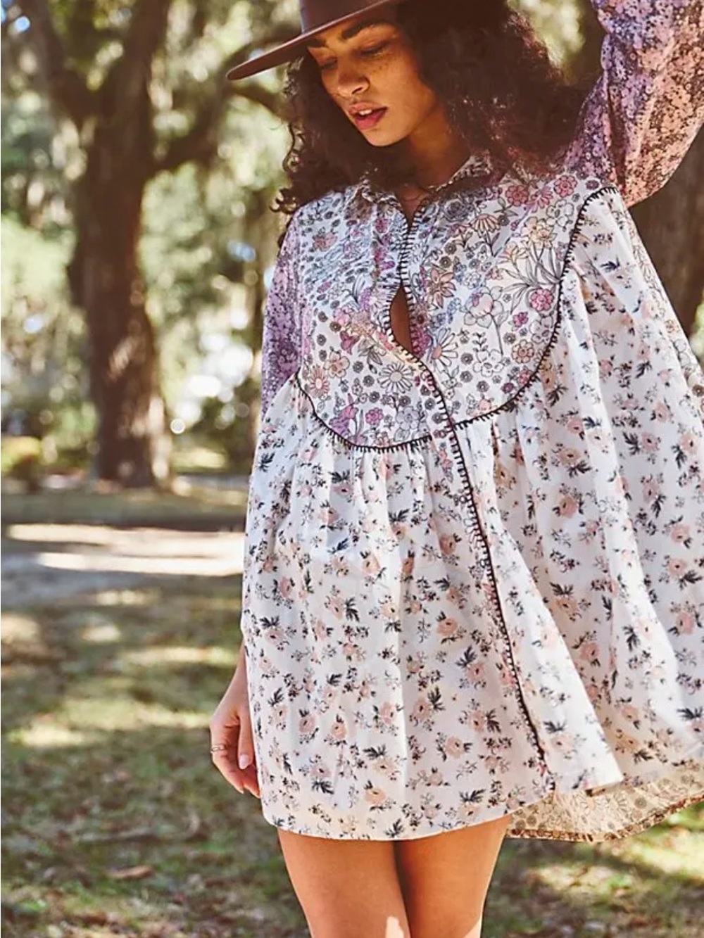 Free People Floral Patchwork Mini Dress - Pink Cream - Picture 6 of 7